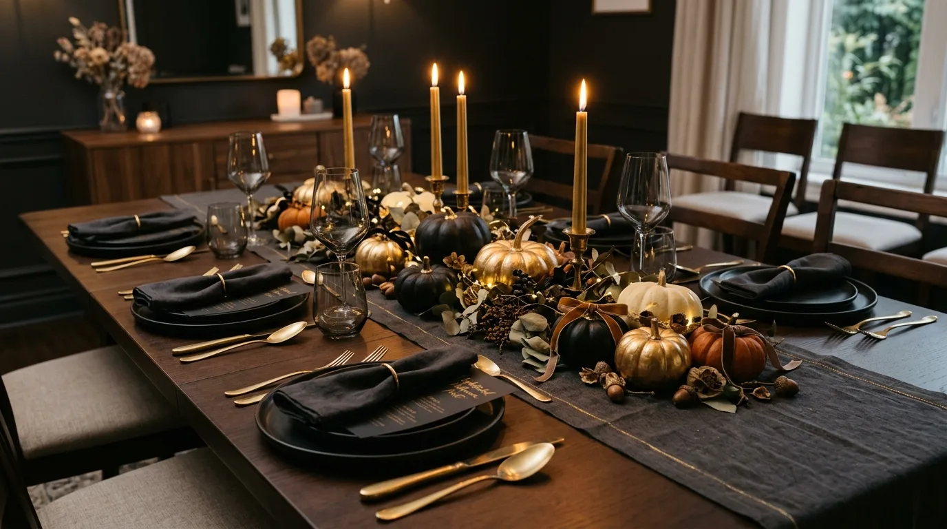 Choose a centerpiece that feels dramatic but usable inspiration for a Halloween dining table.
